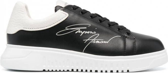 Emporio Armani Signature leren sneakers Zwart