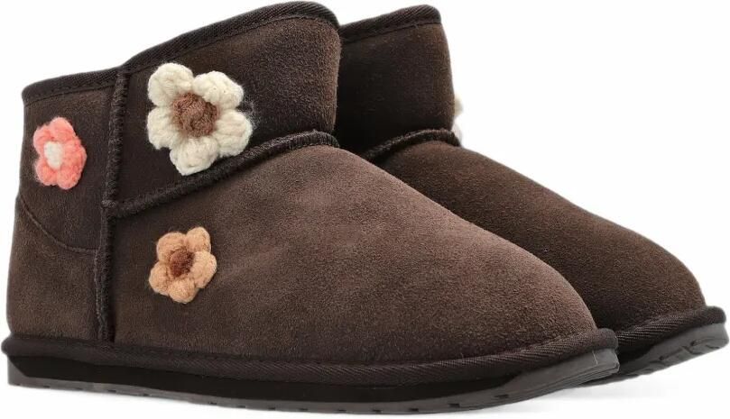 Emu Kids Daisy leren laarzen met bloe patch Bruin
