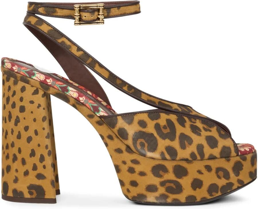 ETRO 100mm sandalen met plateauzool en dierenprint Bruin