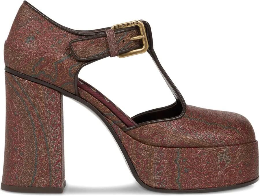 ETRO 105 mm pumps met paisley-print en plateauzool Bruin