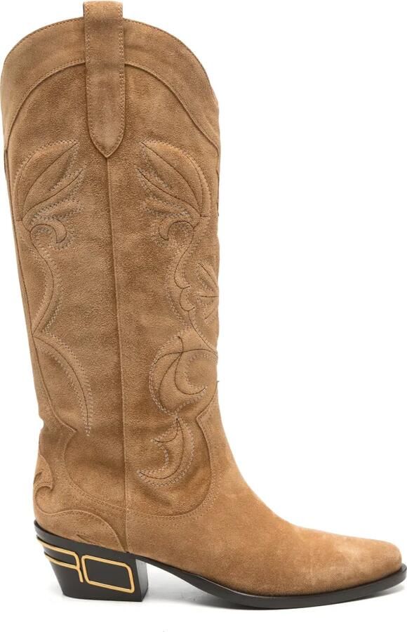 ETRO embroidered suede boots Beige