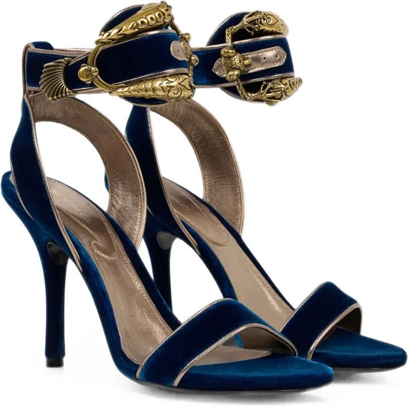 ETRO Fluwelen sandalen met hoge hak en dierengesp Blauw - Foto 2
