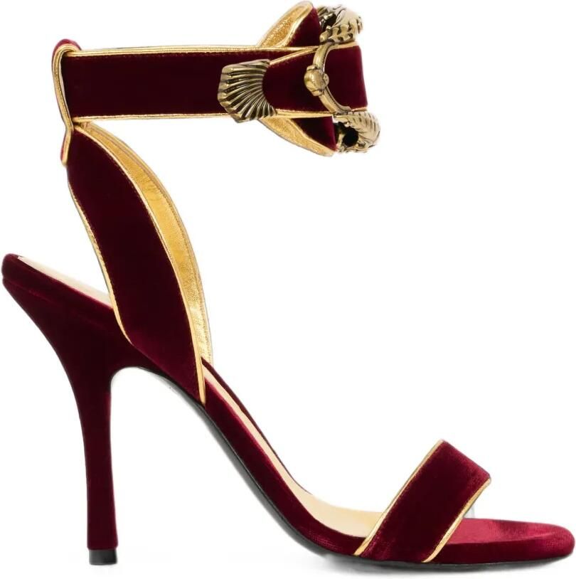 ETRO Fluwelen sandalen met hoge hak en dierengesp Rood