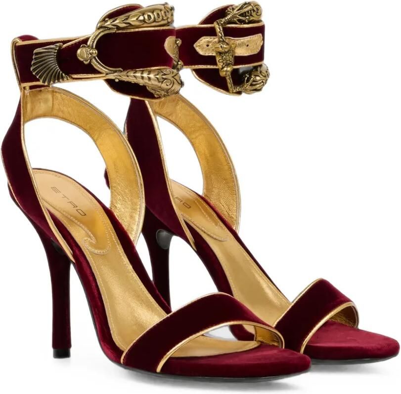 ETRO Fluwelen sandalen met hoge hak en dierengesp Rood - Foto 2