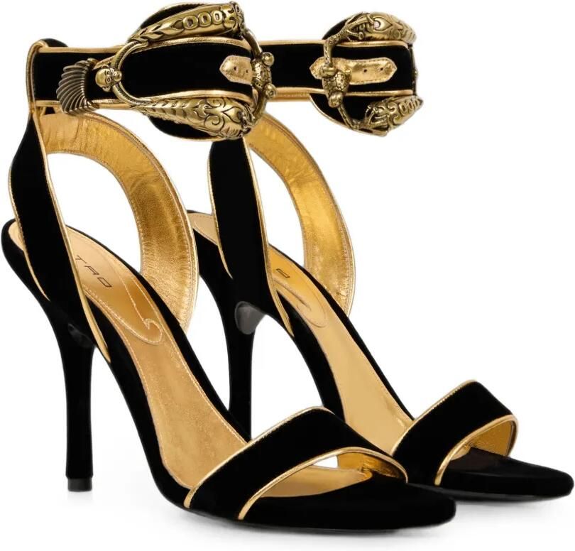 ETRO Fluwelen sandalen met hoge hak en dierengesp Zwart