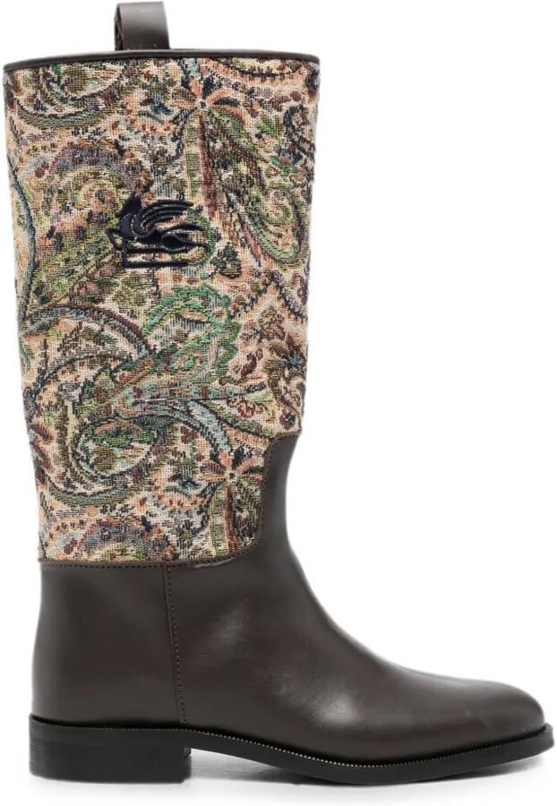 ETRO KIDS Laarzen met paisley-print en Pegasus-patroon Bruin