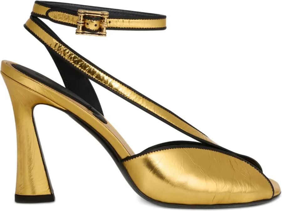 ETRO Metallic leren sandalen met hoge hak en gebarsten effect Goud