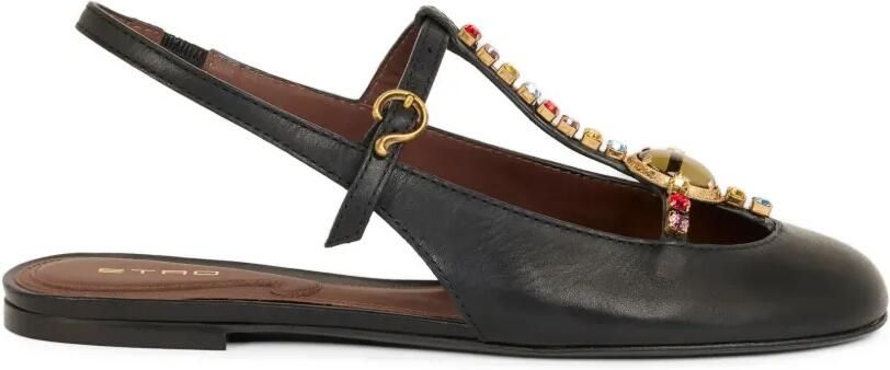 ETRO Slingback leren sandalen met stras Zwart