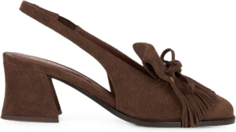 ETRO Slingback suède loafers met franje Bruin