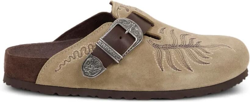 ETRO x Birkenstock Boston suède klompen met borduurwerk Beige