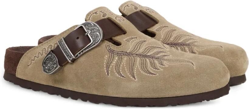 ETRO x Birkenstock Boston suède klompen met borduurwerk Beige - Foto 4