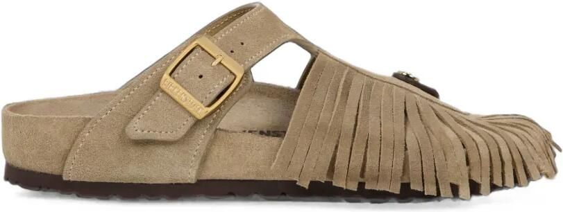 ETRO x Birkenstock suède Gizeh sandalen met franje Beige