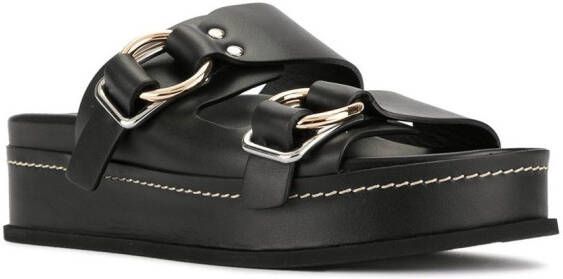 3.1 Phillip Lim Freida badslippers met plateauzool en dubbele gesp Zwart