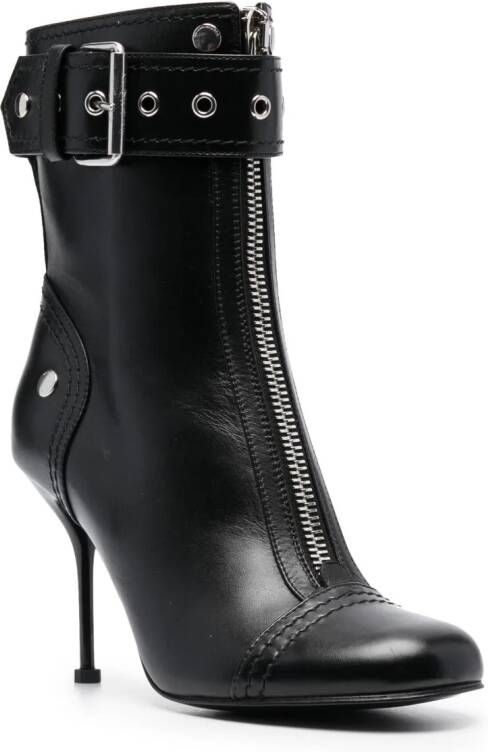 Alexander McQueen Leren 90mm laarzen met gesp Zwart