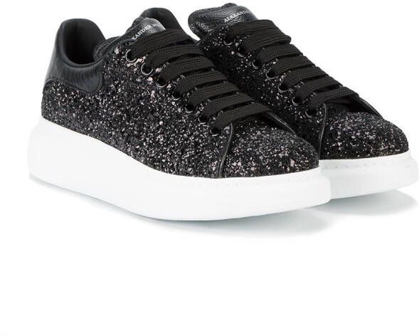 Alexander McQueen Black Glitter Platform Sneakers Zwart Schoenen