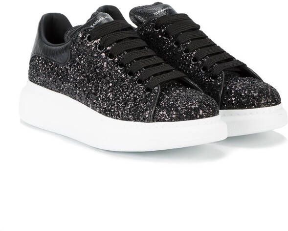 Alexander McQueen Black Glitter Platform Sneakers Zwart