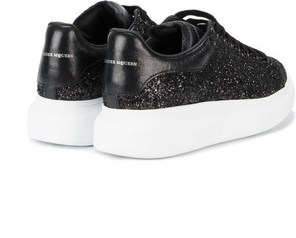 Alexander McQueen Black Glitter Platform Sneakers Zwart