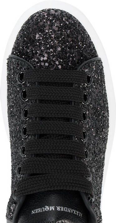 Alexander McQueen Black Glitter Platform Sneakers Zwart