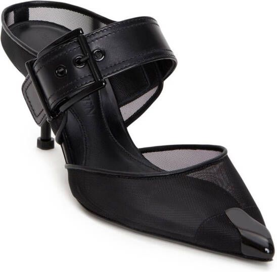 Alexander McQueen 65 mm Punk mesh muiltjes met gesp Zwart