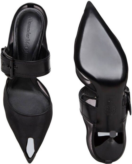 Alexander McQueen 65 mm Punk mesh muiltjes met gesp Zwart
