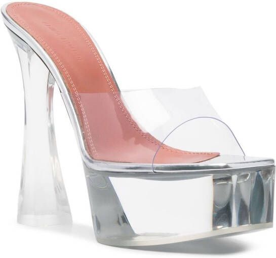 Amina Muaddi 140mm Dalida Glass muiltjes met plateauzool Zilver