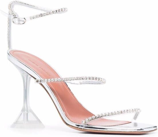 Amina Muaddi Gilda sandalen met open neus Zilver