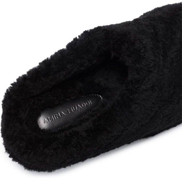 Amina Muaddi Giuly lammy slippers Zwart