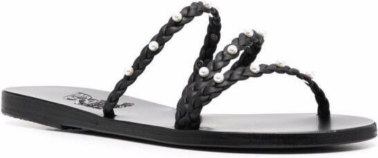 Ancient Greek Sandals Ekaterini sandalen verfraaid met parel Zwart