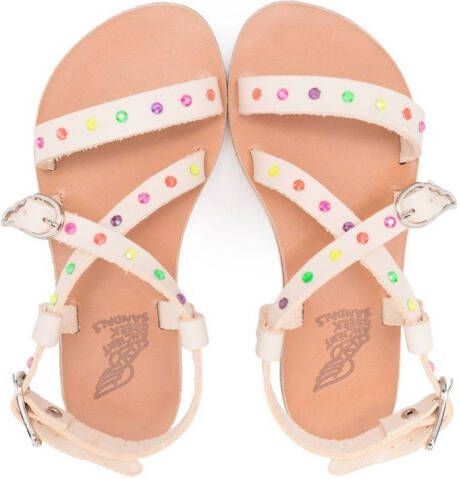 ANCIENT GREEK SANDALS KIDS Sofia sandalen verfraaid met kristallen Wit