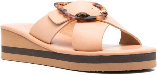 Ancient Greek Sandals Thais Rainbow slippers met sleehak Beige