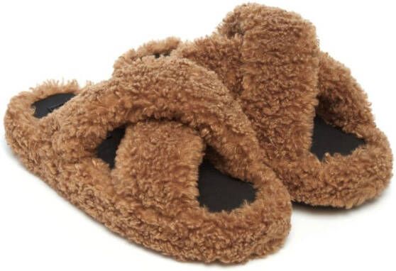 Apparis Biba slippers met imitatiebont Bruin