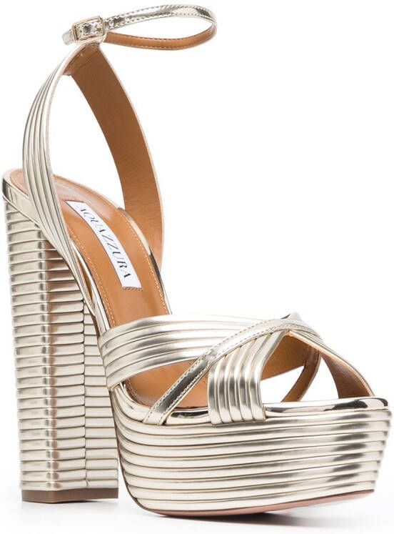 Aquazzura Sundance geribbelde sandalen Goud