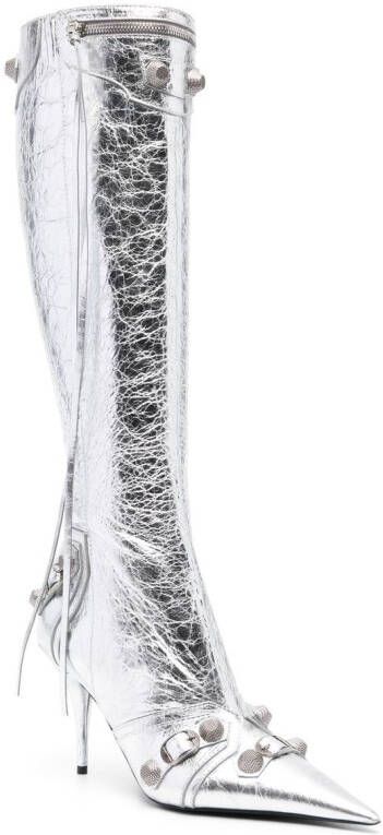 Balenciaga Cagole 90mm metallic leren laarzen Zilver