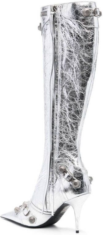 Balenciaga Cagole 90mm metallic leren laarzen Zilver