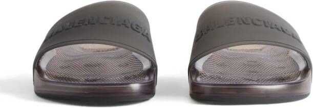 Balenciaga Doorzichtige slippers met logo-reliëf Zwart