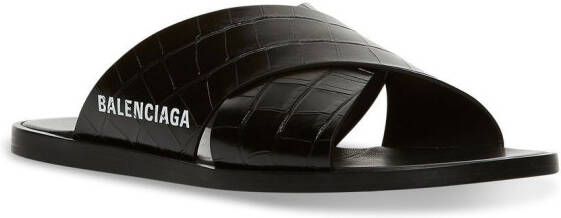 Balenciaga Slippers met krokodillenleer-reliëf Zwart