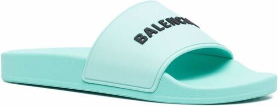 Balenciaga Slippers met logo-reliëf Blauw