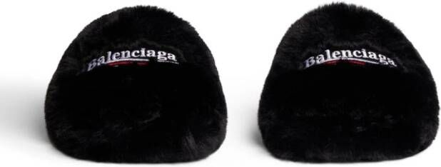 Balenciaga Slippers met logopatch Zwart