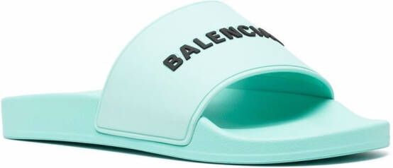 Balenciaga Slippers met logoprint Blauw