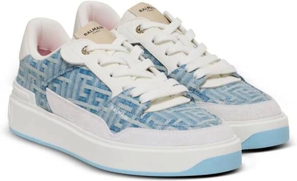 Balmain B-Court sneakers met denim vlakken Wit