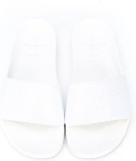 Balmain Kids Badslippers met logo reliëf Wit