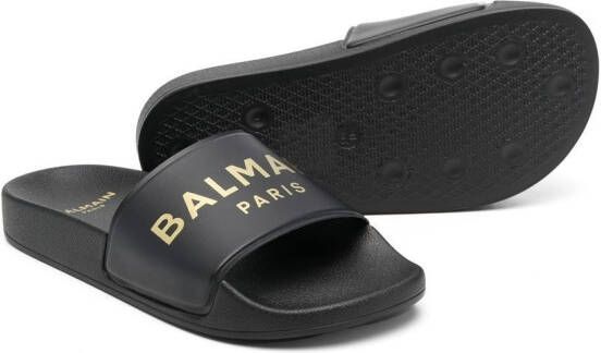 Balmain Kids Slippers met logoprint Zwart