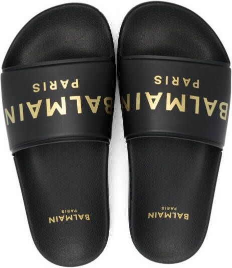 Balmain Kids Slippers met logoprint Zwart