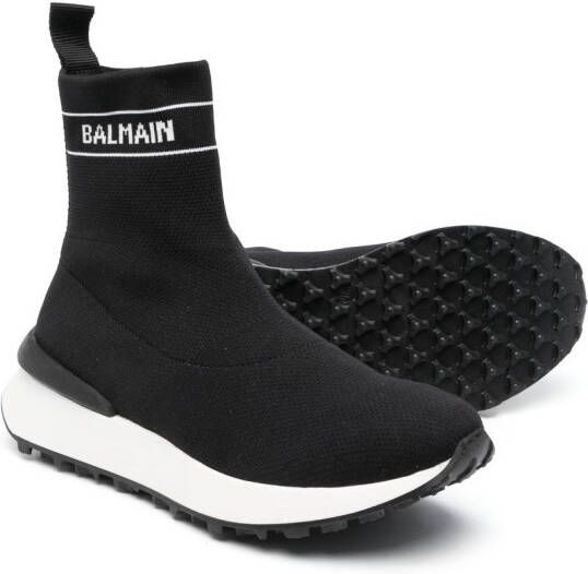 Balmain Kids Sneakers met logo intarsia Zwart