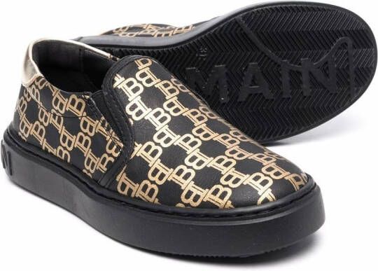 Balmain Kids Sneakers met monogramprint Zwart