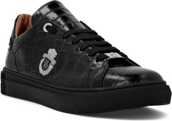 Billionaire Leren sneakers met logoplakkaat en krokodillenprint Zwart