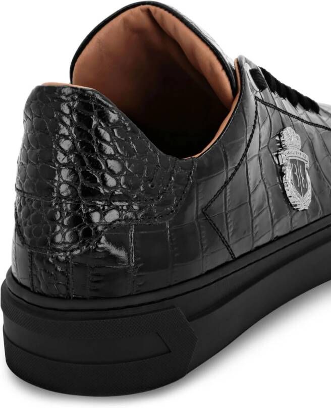 Billionaire Leren sneakers met logoplakkaat en krokodillenprint Zwart
