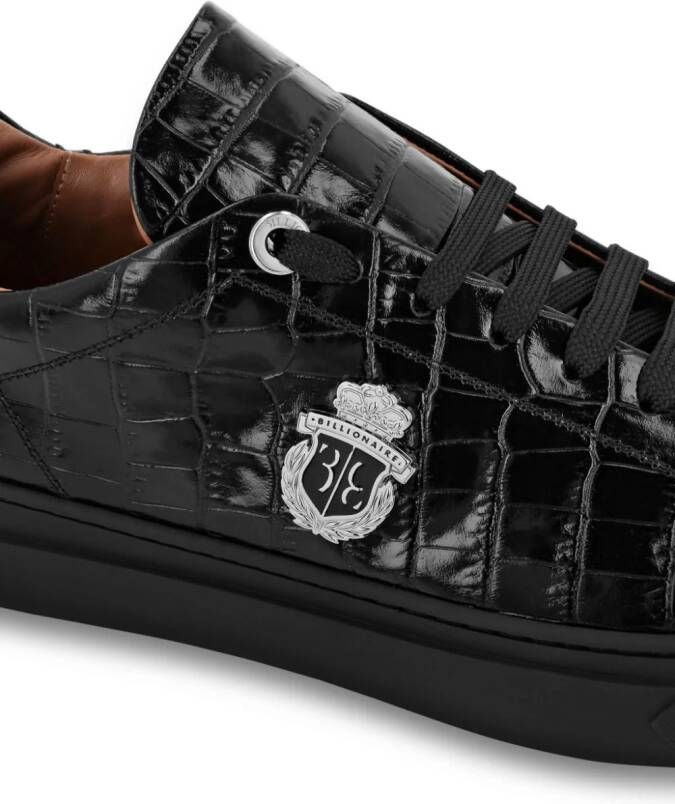 Billionaire Leren sneakers met logoplakkaat en krokodillenprint Zwart