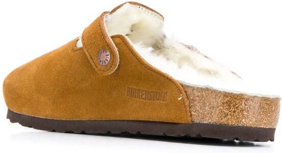 Birkenstock Slippers met lammy afwerking Bruin