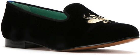 Blue Bird Shoes geborduurde fluwelen Bugs loafers Zwart